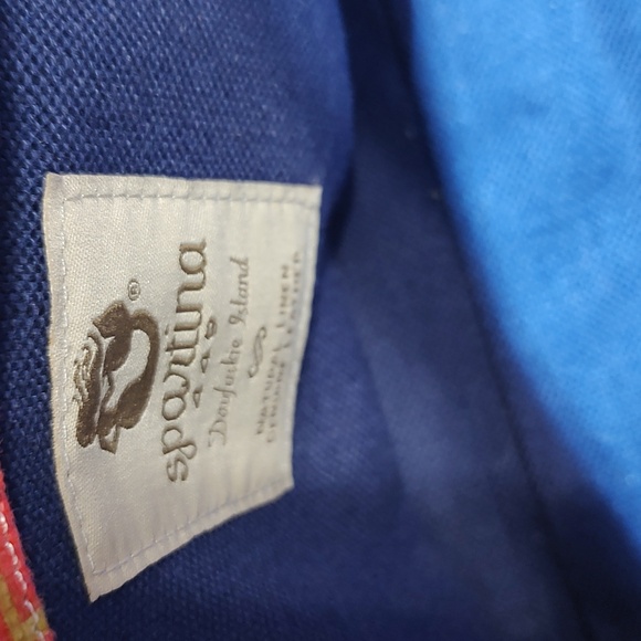 Spartina 449 Off White Floral Linen Bag With Gold Leather 23" Strap - Picture 9 of 12